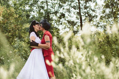 Country Style Vintage Cap Sleeves Chiffon Tea Length Wedding Dress with Black Polka Dots,20110227-Dolly Gown