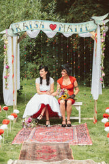 Country Style Vintage Cap Sleeves Chiffon Tea Length Wedding Dress with Black Polka Dots,20110227-Dolly Gown