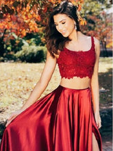 Cute Long Side Slit Two Piece Occasion Graduation Red Prom Dress Sweet 16 Dress,GDC1106-Dolly Gown