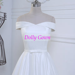 Pretty 50s Inspired Off Shoulders Tea Length Vintage Wedding Dress with Cute Bow at Waist,DO001-Dolly Gown