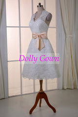 Lace Knee Length Short Wedding Dress with Open Back,Short Lace Bridal Gown,DO005-Dolly Gown