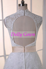 Lace Knee Length Short Wedding Dress with Open Back,Short Lace Bridal Gown,DO005-Dolly Gown