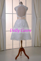 Lace Knee Length Short Wedding Dress with Open Back,Short Lace Bridal Gown,DO005-Dolly Gown