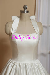 Halter neck Rockabilly tea length wedding dress,1950s Pinup Wedding Gown,Robe De Mariee Courte Pas Cher,20081002-Dolly Gown