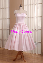 Pink Short Vintage Bridesmaid Dresses with Spaghetti Straps 50s style bridesmaid dresses 20081102-Dolly Gown