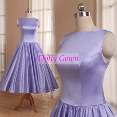 Lavender Tea Length Satin Bateau Neck Modest Vintage Bridesmaid Dresses Country Bridesmaid Dresses 20081104-Dolly Gown