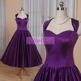 Vintage Bridesmaid Dresses Purple Country Bridesmaid Dresses Tea Length 50s Style Bridesmaid Dresses