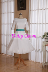 Backless 50s Tea Length Wedding Dress with Sleeves,Deep V Back Vintage Short Wedding Gown with Pockets,DO025-Dolly Gown