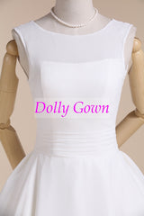 Chiffon Jewel Neck Vintage Style 50s Tea Length Wedding Dress for Older Brides over 40-Dolly Gown