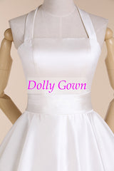 Halter Neck Simple Short Wedding Dress 1950s Pinup Wedding Dress,Robe De Mariee Courte,10072806-Dolly Gown