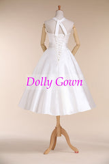 Halter Neck Simple Short Wedding Dress 1950s Pinup Wedding Dress,Robe De Mariee Courte,10072806-Dolly Gown