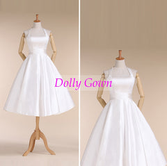 Halter Neck Simple Short Wedding Dress 1950s Pinup Wedding Dress,Robe De Mariee Courte,10072806-Dolly Gown