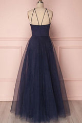 Dark Navy Tulle Simple Senior Prom Dress,Long Party Formal Gown,GDC1132-Dolly Gown