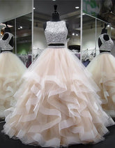 Dazzling Crop Top Princess Ruffles Skirt Two Piece Prom Gown,Prom Dress Long Ball Gown,GDC1336-Dolly Gown