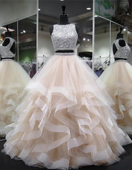 Dazzling Crop Top Princess Ruffles Skirt Two Piece Prom Gown,Prom Dress Long Ball Gown,GDC1336-Dolly Gown