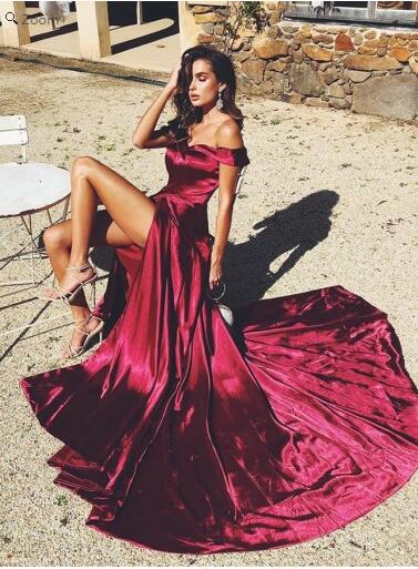 Discount Red Sexy Off Shoulders Side Slit Prom Dress,GDC1123-Dolly Gown