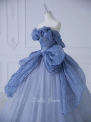 Dusty Blue Ball Gown Prom Dress - DollyGown