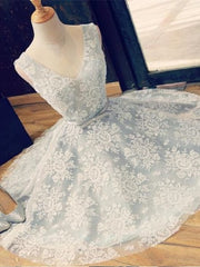 Dusty Blue Lace Short Homecoming dress,formal dress,sweet 16 dress,201707181-Dolly Gown