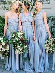 Top Trending Dusty Blue Mismatched Convertible Long Cheap Bridesmaid Dresses,#110501
