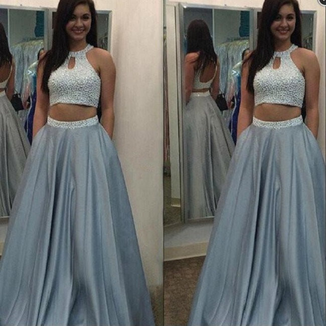 Dusty Blue Prom Dress,Two Piece Prom Dress,Long Prom Dress,2021 Prom Dress,MA054-Dolly Gown
