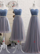 Dusty Blue Tulle Strapless Prom Dress in Different Length with Rinestones Belt 201707205-Dolly Gown