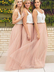 Dusty Pink Boho Bridesmaid Dresses,Rustic Bridesmaid Dresses,Tulle Skirt Bridesmaid Dresses,Fs015-Dolly Gown