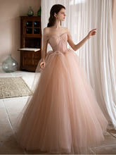 Dusty Rose Ball Gown Tulle Wedding Dress - DollyGown