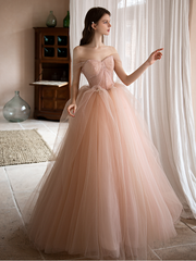 Dusty Rose Ball Gown Tulle Wedding Dress - DollyGown