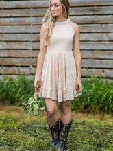 Dusty Country Rustic Lace Halter Short Bridesmaid Dresses with Cowboy Boots,GDC1511-Dolly Gown