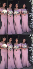Dusty Pink Mermaid Side Slit Simple Off Shoulders Bridesmaid Dresses,GDC1077-Dolly Gown