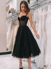 Elegant Black Polka Dot See Through Tulle Short Wedding Dress,20101602-Dolly Gown