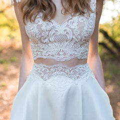 Elegant Lace Cap Sleeves Two Piece Wedding Dress, A-line Bridal Separates,20082676-Dolly Gown