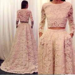 Elegant Lace Long Sleeves Modest Two Piece Bridal Separates with Pockets.20082680-Dolly Gown