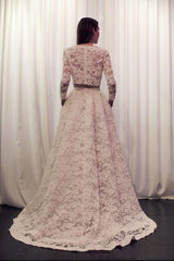 Elegant Lace Long Sleeves Modest Two Piece Bridal Separates with Pockets.20082680-Dolly Gown