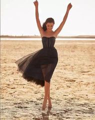 Emerald Green Tulle Corset Top Formal Midi Dress - DollyGown