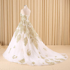 Classy Strapless Lace Gold Wedding Dress Ball Gown Wedding Dress Fs020-Dolly Gown