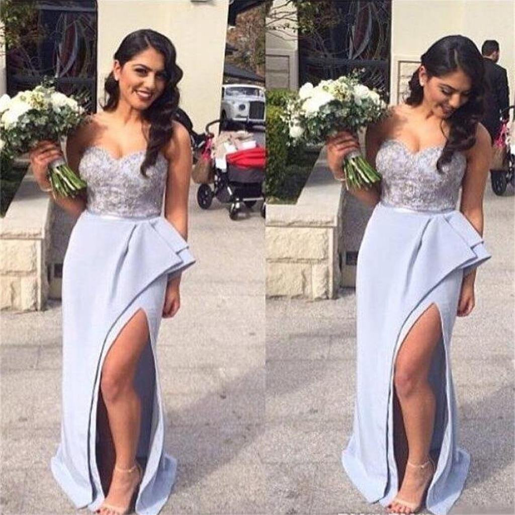 Blue Bridesmaid Dresses,Side Slit Bridesmaid Dresses,Unique Bridesmaid Dresses,Robe De Demoiselle D'Honneur Bleu,Fs028-Dolly Gown
