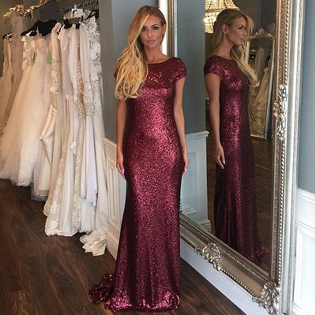 Burgundy Bridesmaid Dresses,Sequin Bridesmaid Dresses,Low Back Bridesmaid Dresses,Robe Demoiselle D'Honneur,Fs037-Dolly Gown