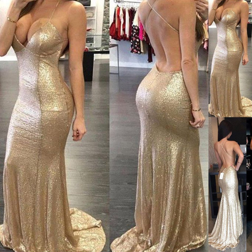 Sexy Prom Dress Backless Prom Dress Gold Sequin Formal Dress Robe De Soiree Dos Nu,Fs039-Dolly Gown
