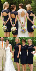 Country Style Navy Bridesmaid Dresses Open Back Short Lace Bridesmaid Dresses FS060-Dolly Gown
