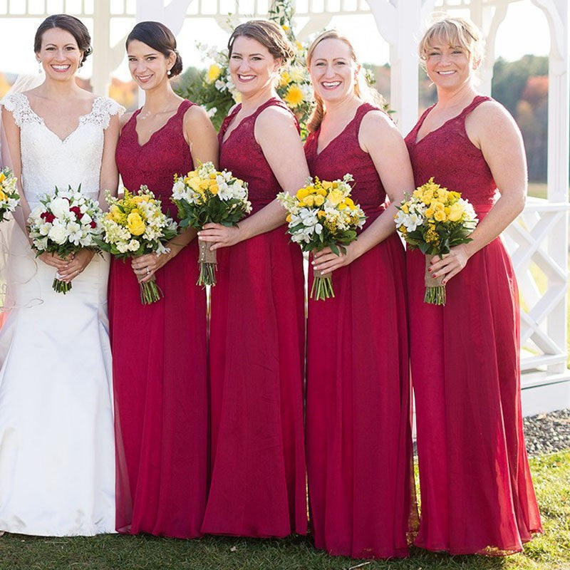 Rustic Maroon Lace Top Plus Size Bridesmaid Dresses