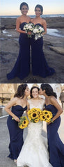 Cheap Rustic Navy Blue Long Mermaid Bridesmaid Dresses, FS099-Dolly Gown