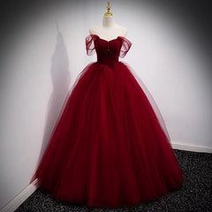 Fairytale Tulle Burgundy Sweet 16th Dress Ball Gown for Prom -DollyGown