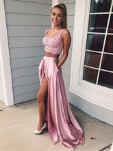 Fashion Dusty Pink 2 piece Slit Prom Dress with Pockets,GDC1039-Dolly Gown