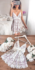 Lace Short Homecoming Dress,White Semi Formal Dress,Graduation Dress,GDC1041-Dolly Gown