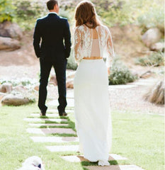 Flowy Boho Lace Crop Top Mermaid Chiffon Skirt Two Piece Wedding Dress Bridal Separates,20082339-Dolly Gown