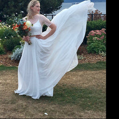 Flowy Chiffon Skirt Two Piece Sleeved Bridal Separtes,Boho Casual Two Piece Wedding Dress,20081822-Dolly Gown