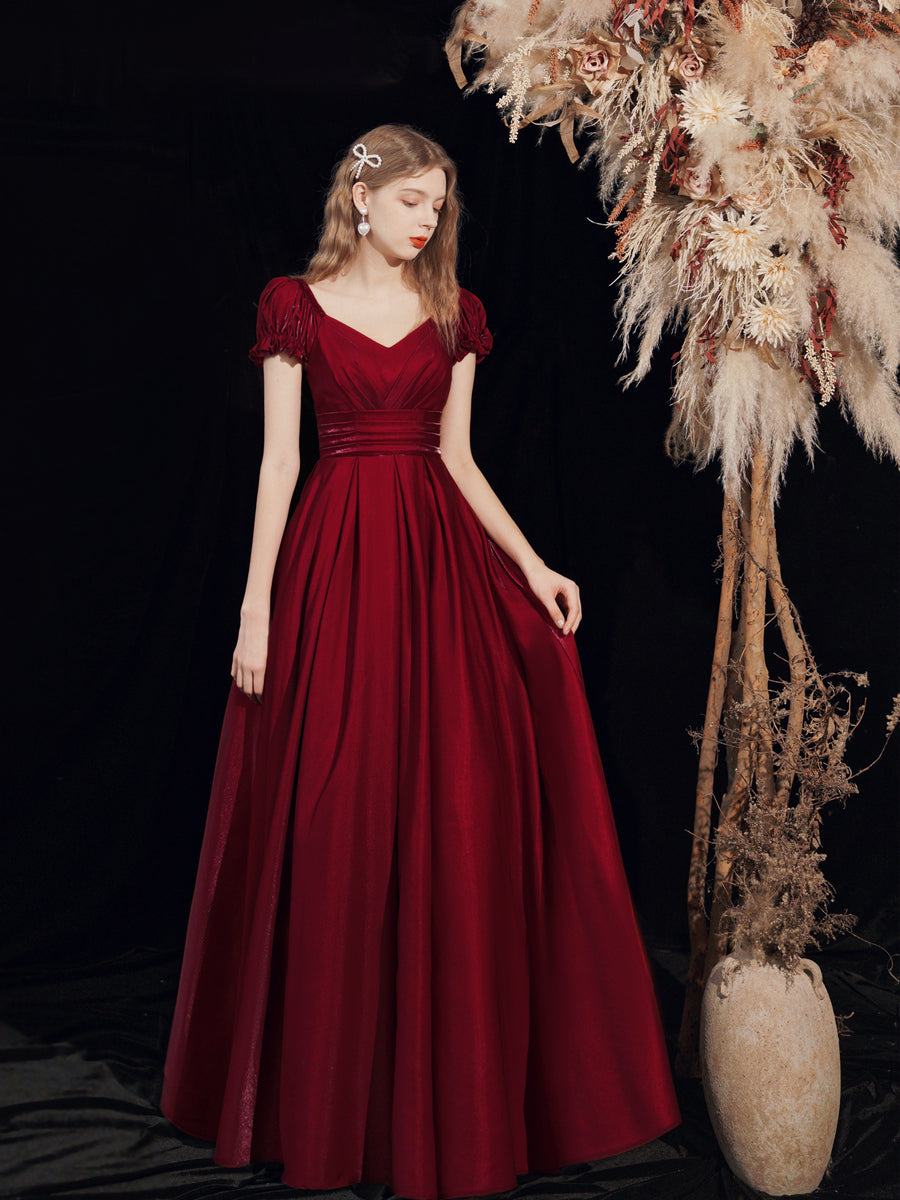 Flowy Classic Maroon Long Evening Occasion Dress