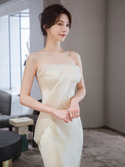 Flowy Simple Sheath Silk Wedding Dress - DollyGown