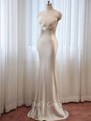 Flowy Simple Sheath Silk Wedding Dress - DollyGown